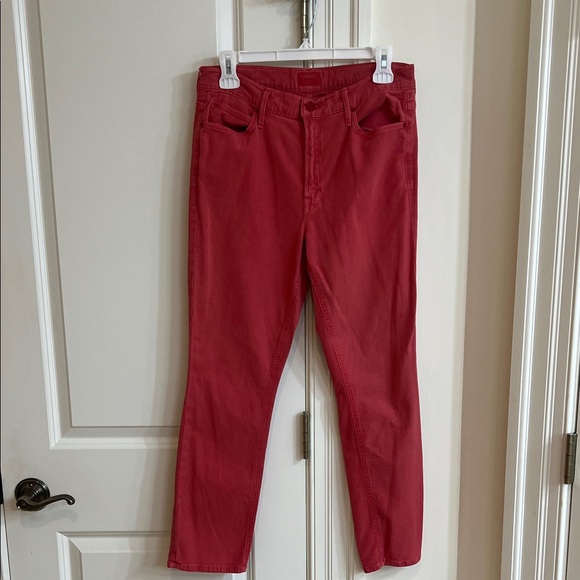 MOTHER  Faded Red Denim Pants “The Mid Rise Dazzler ankle in So Far Gone” - Picture 1 of 6